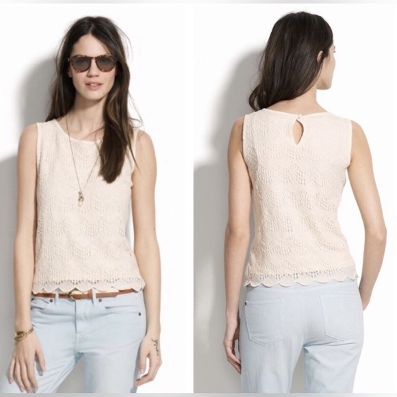 MADEWELL CROCHET SCALLOP EDGE TOP IN NAVY J CREW TRENDY BUSINESS CASUAL OFFICE - Picture 3 of 10